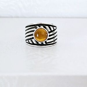 Silpada Sterling Silver Amber Cabochon Ribbed Herringbone Ring R1449 Size 7.25